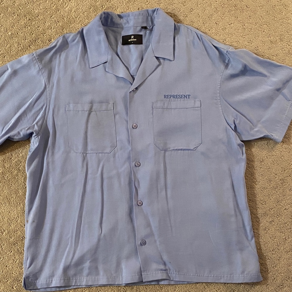 Represent Men's Light Blue Short-Sleeve Button-Down Shirt